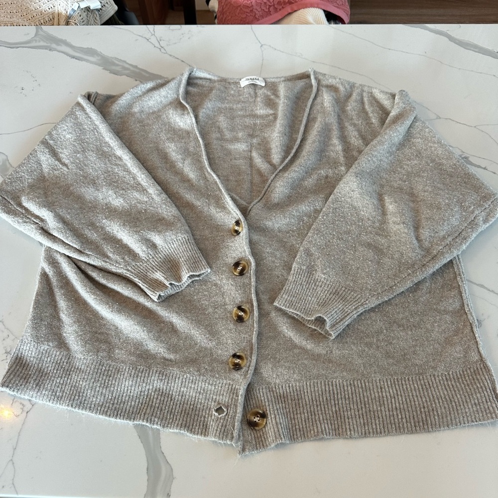 Zenana Outfitters Light Gray Cardigan with Button Detail